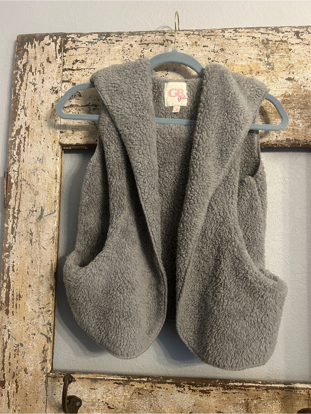 GB Girls Cozy Hooded Sherpa Vest for Kids - Gray